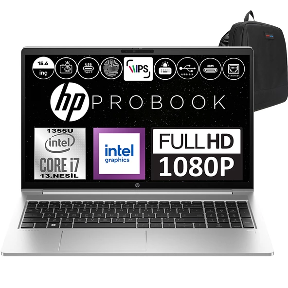 Hp Probook 450 G10 Intel Core I7 1355U 16GB 1tb SSD Intel® Iris® Xᵉ Freedos 15.6" Fhd Taşınabilir Bilgisayar 9G1G3ETF03 + Weblegelsin Çanta ürün görseli 1