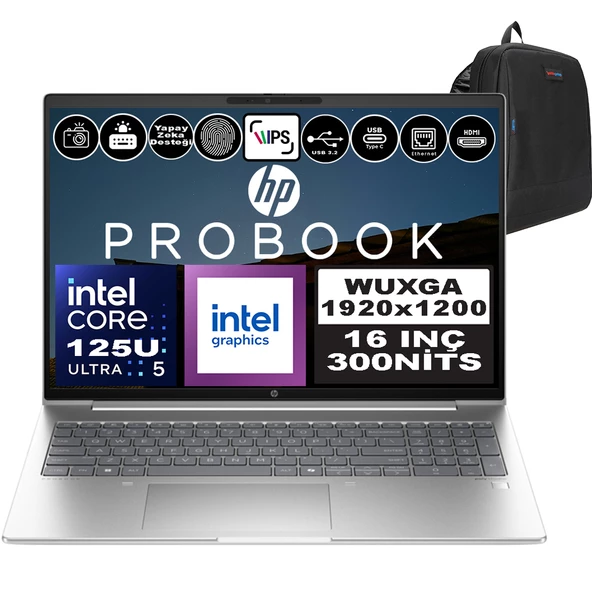 Hp Probook 460 G11 Intel Core Ultra 5 125U Ddr5 16GB 512GB SSD Intel® Aı Boost 16" Wuxga IPS Freedos Taşınabilir Bilgisayar A23BKEAF01 + Zetta Çanta ürün görseli 1