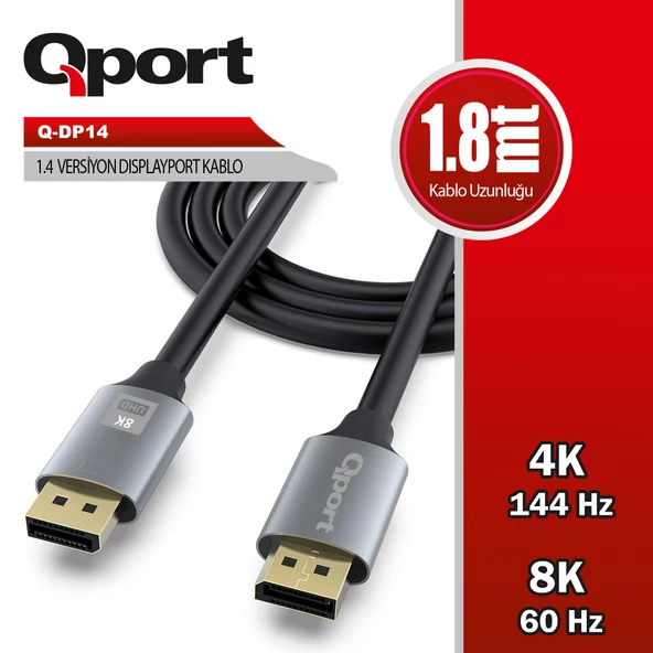 QPORT Q-DP14 DISPLAY PORT 1.8 METRE KABLO ürün görseli 1
