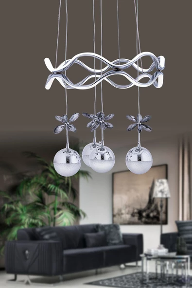 EY-EL TASARIM ŞIK SARKIT LED AVİZE 3 RENK  KROM KAPLAMALI MODERN ürün görseli 1