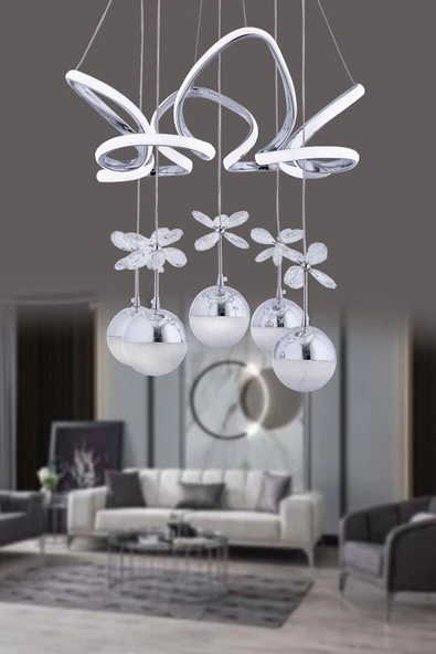 EY-EL TASARIM MODERN SARKIT LED AVİZE 3 RENK KADEMELİ KROM PARLAK KAPLAMALI ürün görseli 1