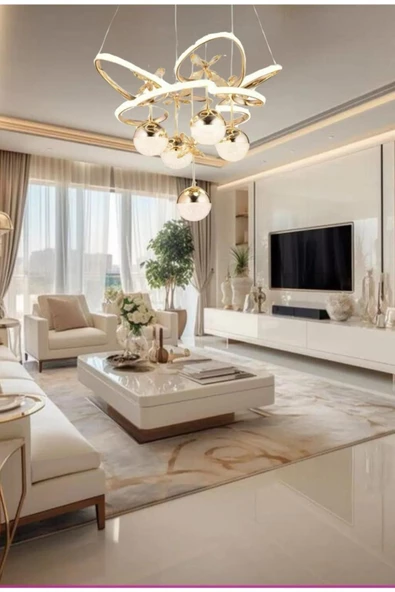 EY-EL TASARIM MODERN SARKIT LED AVİZE 3 RENK GOLD KAPLAMALI ürün görseli 1