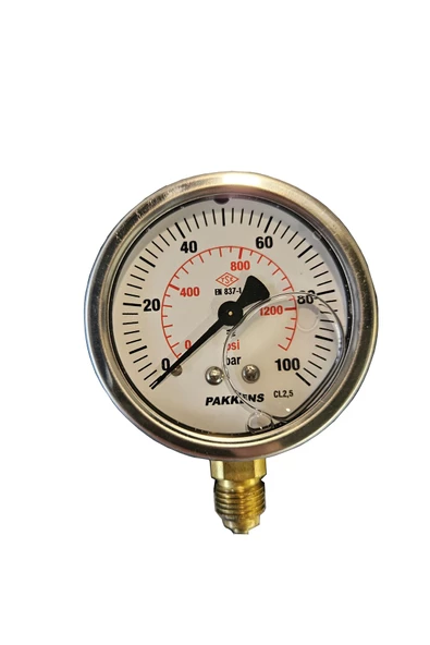 ÇAP 63 ALTTAN 100 BAR GLİSERİNLİ MANOMETRE - PAKKENS ürün görseli 1