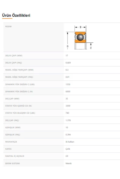 6003-ZZ - 17X10X35 - TIMKEN - Resim 2