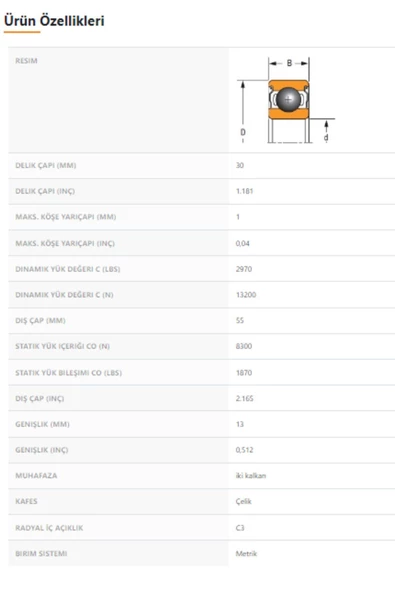 6006-ZZ-C3 - 30X13X55 - TIMKEN - Resim 2