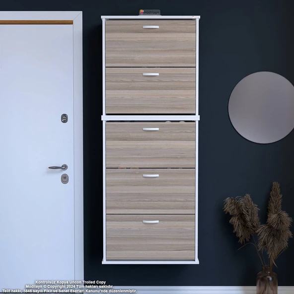 Modilayn VARBİ UMAY' 2 Li Asma Antre 72x 193x 26 cm’ lik 5 Düşer Kapak 10 Göz Bölme Ayakkabılık ürün görseli 1