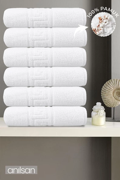 6'lı Greek Beyaz Banyo Havlusu - 70x140cm, 490gr, %100pamuk, Spa Ve Otel Havlusu ürün görseli 1