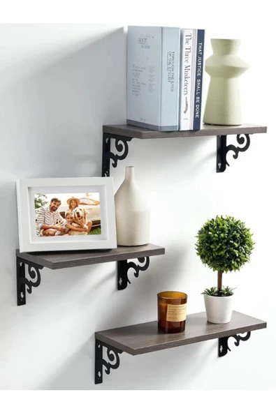 Duvar Rafı Kitaplık Mutfak Banyo Yaşam Alanı Metal Ahşap 3 Lü Set Raf ürün görseli 1