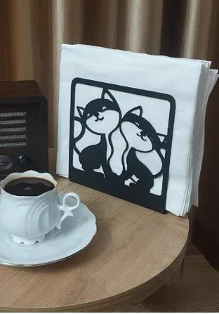Kedi Desenli Peçetelik Sofra Mutfak Peçetelik Siyah ürün görseli 1
