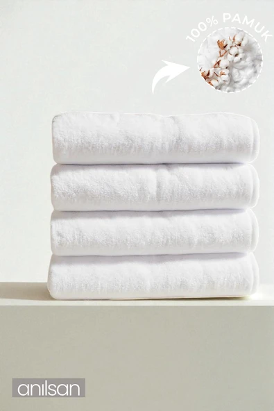 4'lü Düz Beyaz Banyo Havlusu - 90x150 Cm, 650gr, %100pamuk, Spa Ve Otel Havlusu ürün görseli 1