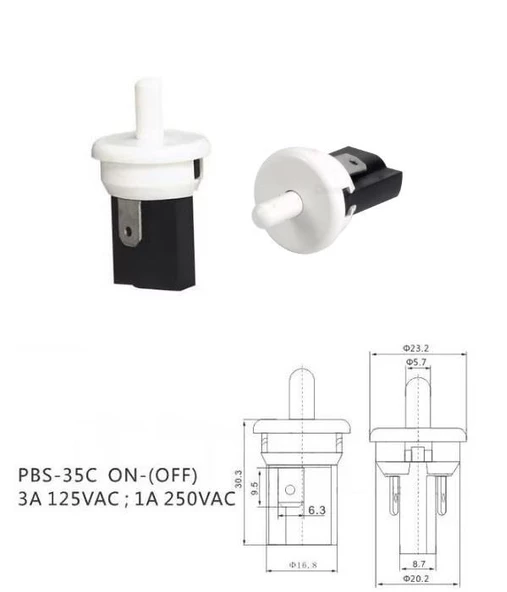 Ters Buton Yuvarlak Beyaz 20 mm 2 Pim PBS-25C ( Kapalı Kontak ) ürün görseli 1