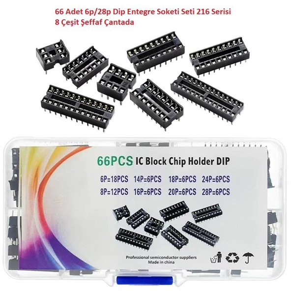 66 Adet 6p/28p Dip Entegre Soketi Seti 216 Serisi 8 Çeşit Şeffaf Çantada ürün görseli 1