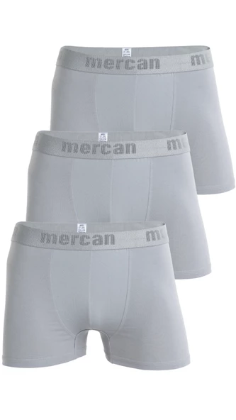 Mercan 3'lü Erkek Pamuklu Likralı Premium Esnek Kumaş Gri Boxer ürün görseli 1