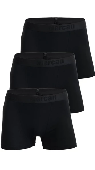 Mercan 3'lü Paket Pamuklu Likralı Premium Esnek Kumaş Siyah Erkek Boxer ürün görseli 1