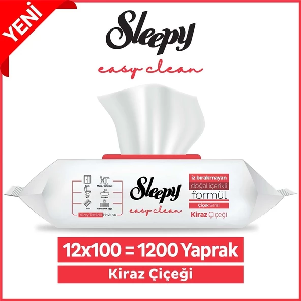 Sleepy Easy Clean Kiraz Çiçeği Yüzey Temizlik Havlusu 12x100 (1200 Yaprak) ürün görseli 1