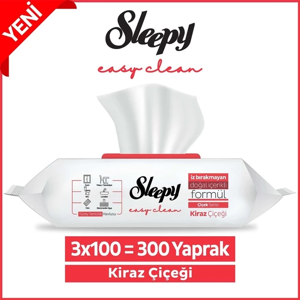 Sleepy Easy Clean Kiraz Çiçeği Yüzey Temizlik Havlusu 3x100 (300 Yaprak) ürün görseli 1