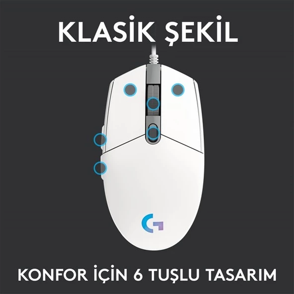 LOGITECH G G102 Lıghtsync Oyuncu Mouse Beyaz 910-005824 - Resim 5