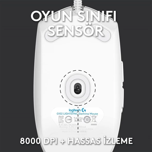LOGITECH G G102 Lıghtsync Oyuncu Mouse Beyaz 910-005824 - Resim 4