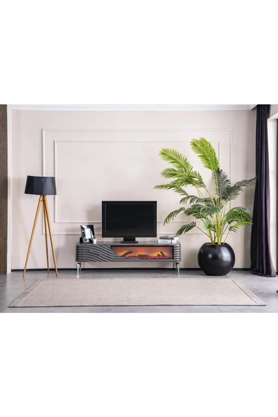 Holm Ev Design Mdf Şömineli Antrasit Tv Ünitesi Tv Sehpası ürün görseli 1