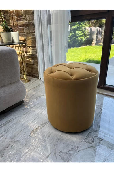 Holm Ev Design Lüks Chester Kadife Silinebilir Kumaş Yuvarlak Puf ürün görseli 1