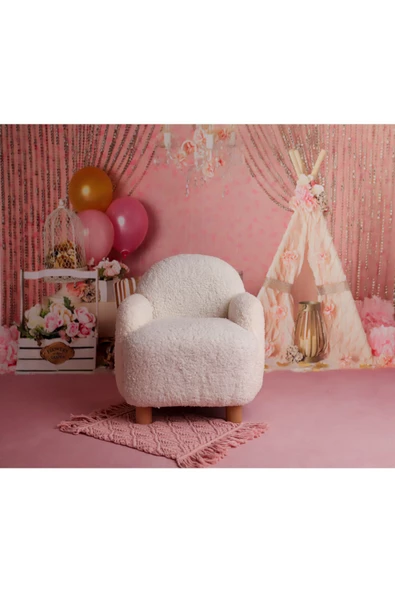 Holm Ev Design Teddy Kumaş Ahşap Ayaklı Çocuk Bebek Koltuğu Berjer ürün görseli 1