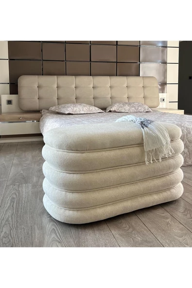 Holm Ev Design Oval Dekoratif Krem Teddy Tırtıl Puf  / Bench Koltuk ürün görseli 1