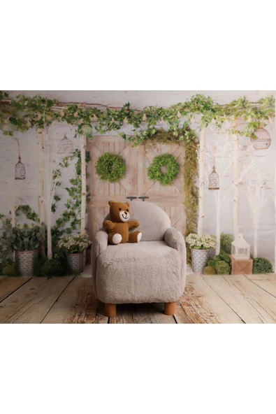 Holm Ev Design Peluş Kumaş Ahşap Ayaklı Çocuk Bebek Koltuğu Berjer ürün görseli 1