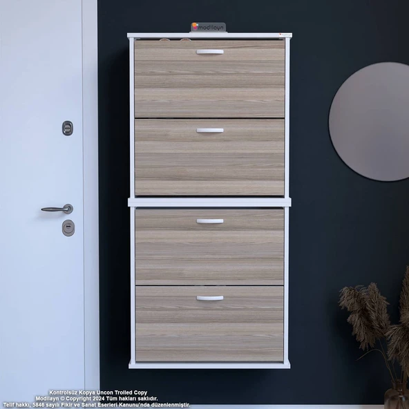Modilayn UMAY' 2 Li Asma Antre Hol 72x156x25, 5 cm’ lik 4 Düşer Kapak 8 Raf Bölmeli Ayakkabılık ürün görseli 1