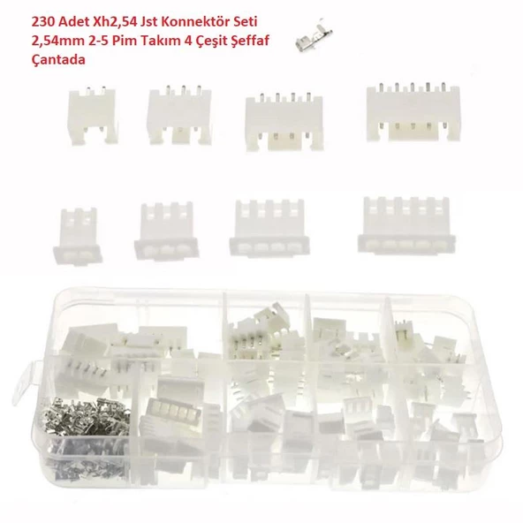 230 Adet Xh2,54 Jst Konnektör Seti 2,54mm 2-5 Pim Takım 4 Çeşit Şeffaf Çantada ürün görseli 1