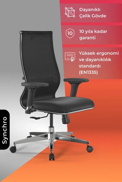 Metta Ergolife SynErgolife Synchrosit 10 Ergonomik Ofis Sandalyesi | Ayarlanabilir Kolçaklı, Fileli, Öğrenci Sandalyesi -211.D.1.3E3 ürün görseli 1