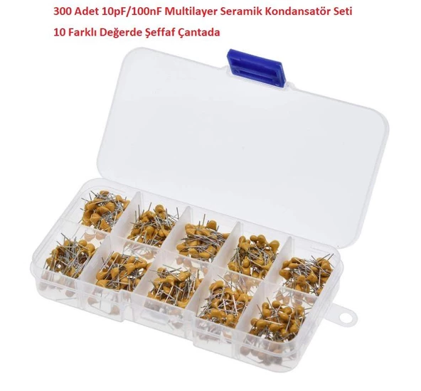 300 Adet 10pF/100nF Multilayer Seramik Kondansatör Seti 10 Farklı Değerde Şeffaf Çantada ürün görseli 1