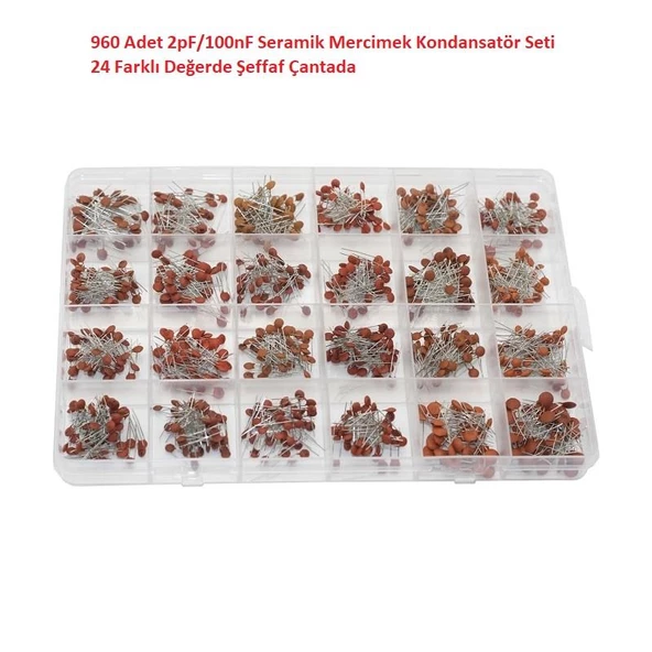960 Adet 2pF/100nF Seramik Mercimek Kondansatör Seti 24 Farklı Değerde Şeffaf Çantada ürün görseli 1
