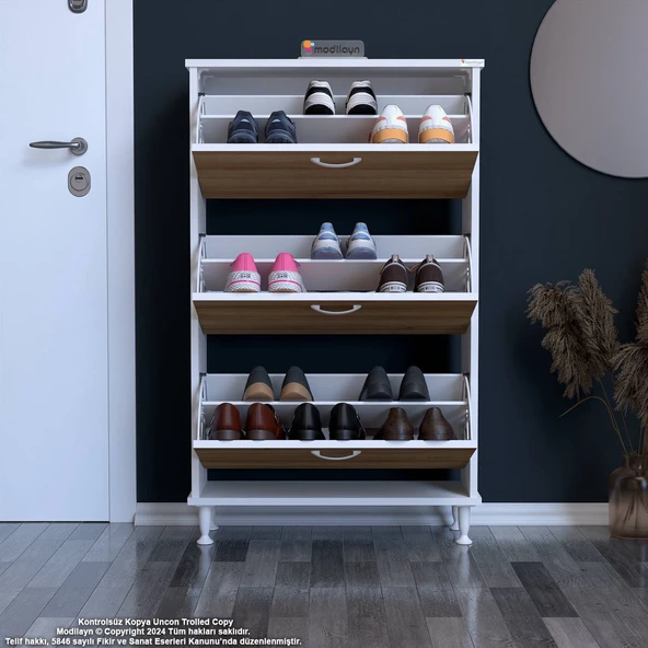 Modilayn VARBİ Kapı Önü 72x 127 x26 cm’ lik 3 Düşer Kapak 6 Göz Raf Bölmeli Ayakkabılık ürün görseli 1