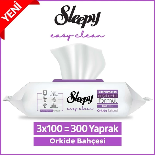 Sleepy Easy Clean Orkide Bahçesi Yüzey Temizlik Havlusu 3x100 (300 Yaprak) ürün görseli 1