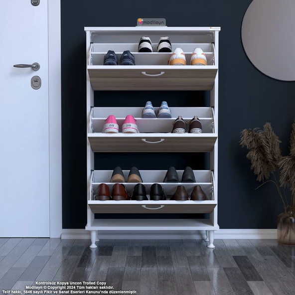 Modilayn VARBİ Kapı Önü 72x 127 x 26 cm’ lik 3 Düşer Kapak 6 Göz Raf Bölmeli Ayakkabılık ürün görseli 1