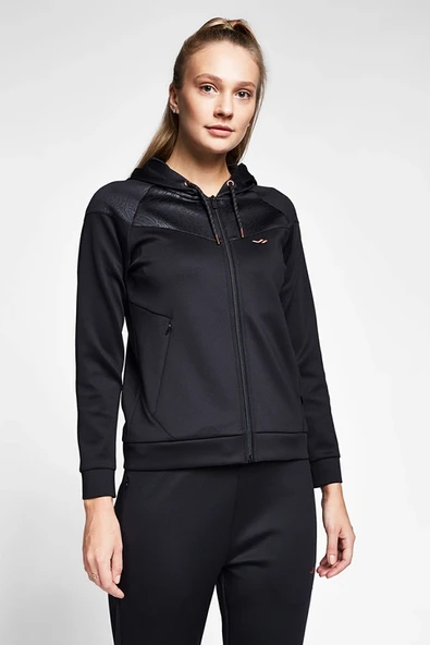 Siyah Kadın Fermuarlı Kapüşonlu Sweatshirt 20B-2101 ürün görseli 1