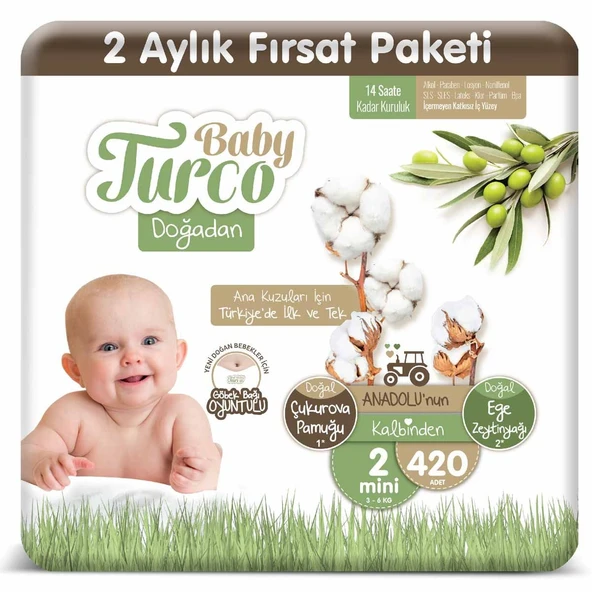 Baby Turco Doğadan 2 Numara Mini 420'li Bebek Bezi ürün görseli 1