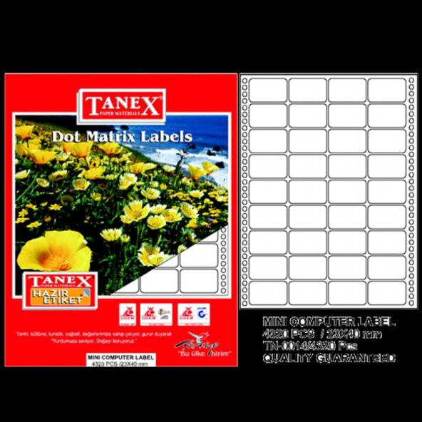 TANEX SUREKLI FORM ETIKETI 23x40mm (TN1410) ürün görseli 1