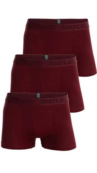 Mercan 3'lü Pamuklu Likralı Premium Esnek Kumaş Bordo Erkek Boxer ürün görseli 1