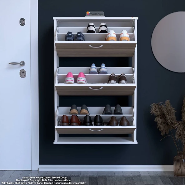 Modilayn VARBİ Asma Antre Hol 72x115x26 cm’ lik 3 Düşer Kapak 6 Göz Bölmeli Ayakkabılık ürün görseli 1