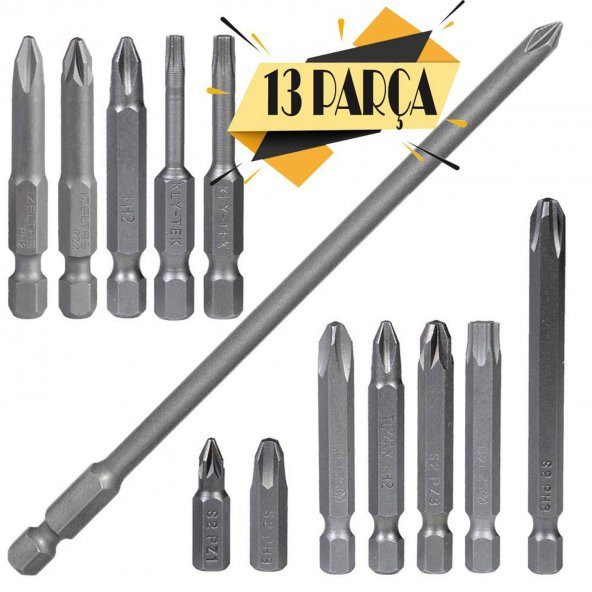 İzeltaş-Klytek Matkap Bits Uç Vidalama Ucu Düz Yıldız Torx Uç (13 PARÇA) ürün görseli 1