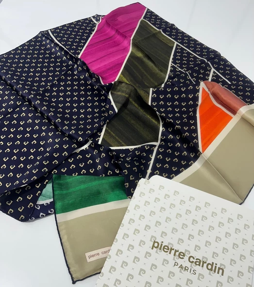 Lacivert Renkli  %100 İpek (Silk) Crepe Saten Eşarp - 8846230-321 ürün görseli 1