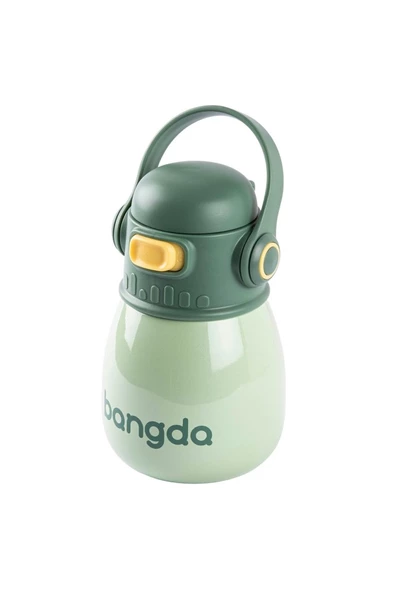 BANGDA YEŞİL ÇİFT KATMANLI TUTACAKLI PASLANMAZ ÇELİK ÇOCUK TERMOSU 400ML ürün görseli 1