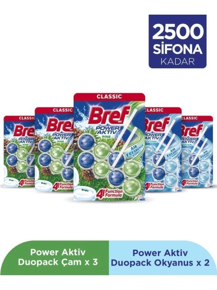 Bref Wc Power Aktiv Duopack Katı Tuvalet Bloğu 3 Çam 2 Okyanus, 5 x 2'li Paket ürün görseli 1