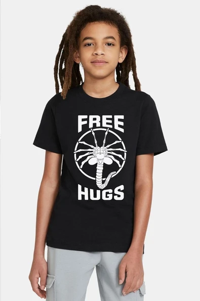 Free Facehugger Hugs Siyah Çocuk Tshirt ürün görseli 1