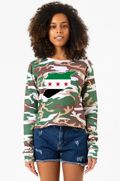 Suriye Yeni Bayrak Kamuflaj Ekstra Uzunkol Sweatshirt ürün görseli 1