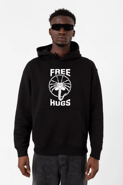 Free Facehugger Hugs Siyah Erkek 3ip Kapşonlu Sweatshirt ürün görseli 1