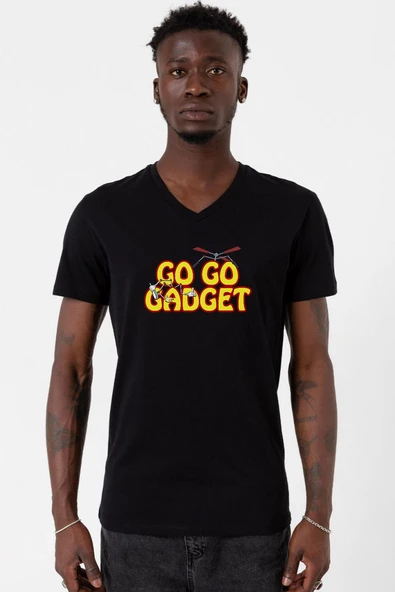 Inspector Gadget Go Go Gadget Siyah Erkek V yaka Tshirt ürün görseli 1