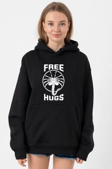 Free Facehugger Hugs Siyah Kadın 3ip Kapşonlu ürün görseli 1