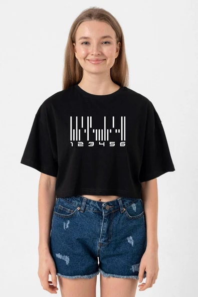 Dark Matter The Android Barcode Siyah Kadın Crop Tshirt ürün görseli 1